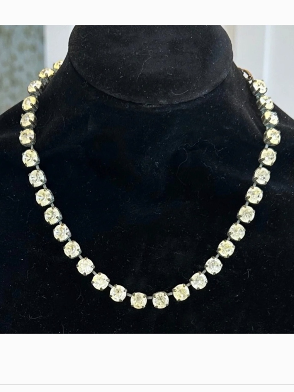TOVA Vintage Inspired Crystal Necklace w/ Yellow Patina Wash in Brass